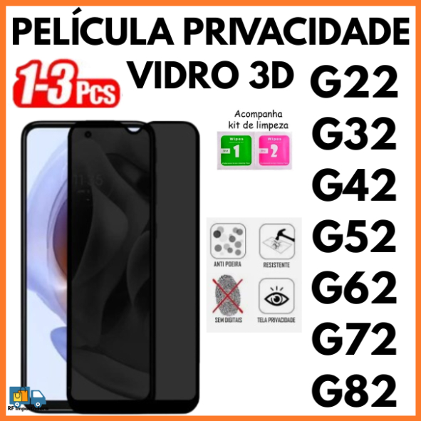 Película Privacidade 3D Temperado Anti Spy Para Moto G22 G32 G42 G52 G62 G72 G82