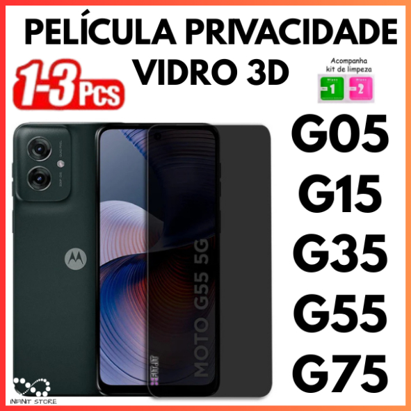 Película Privacidade 3D Temperado Anti Spy Para Moto G05 G15 G35 G55 G75