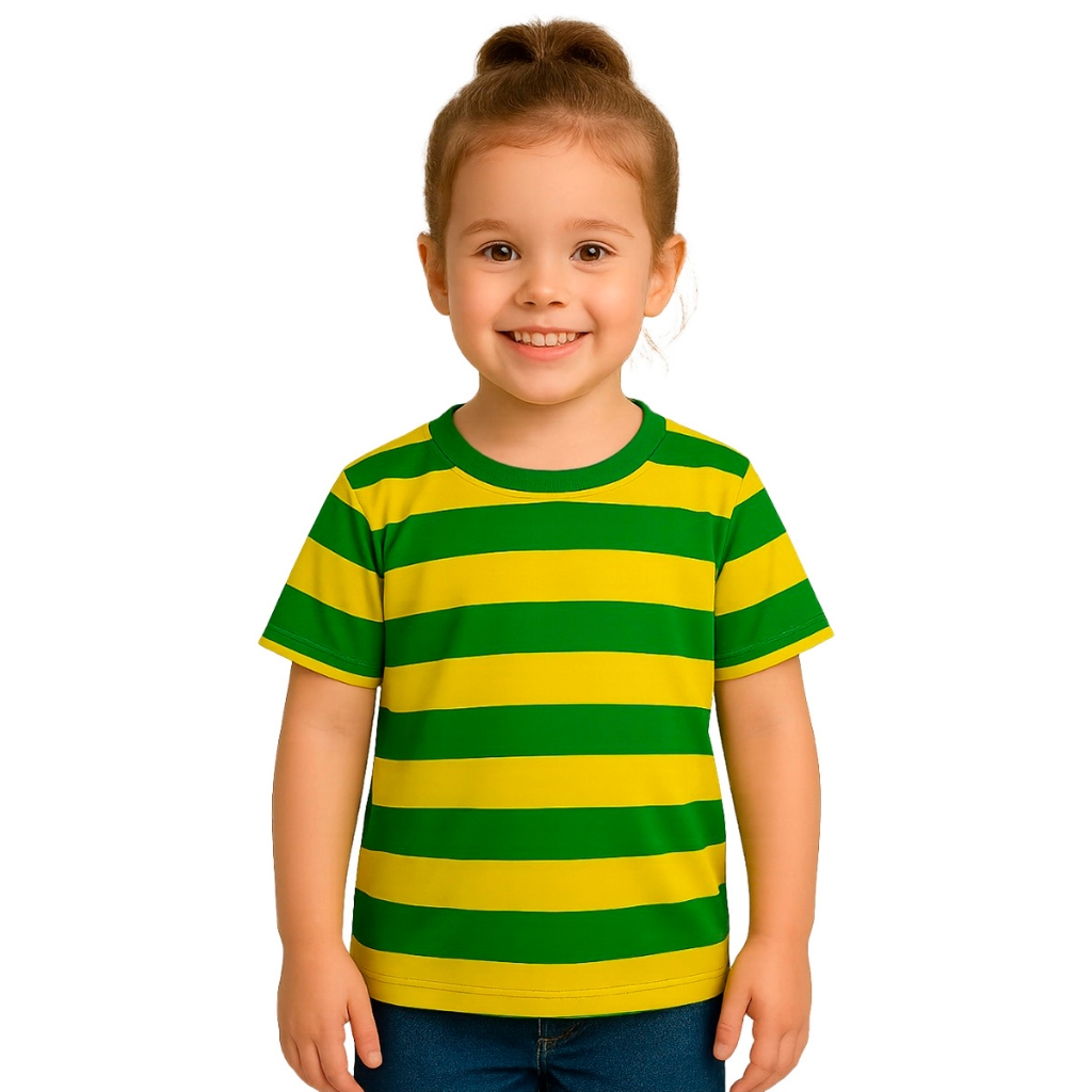 Camiseta Infantil Manga Curta Torcedora Brasil Listrada Verde Amarelo