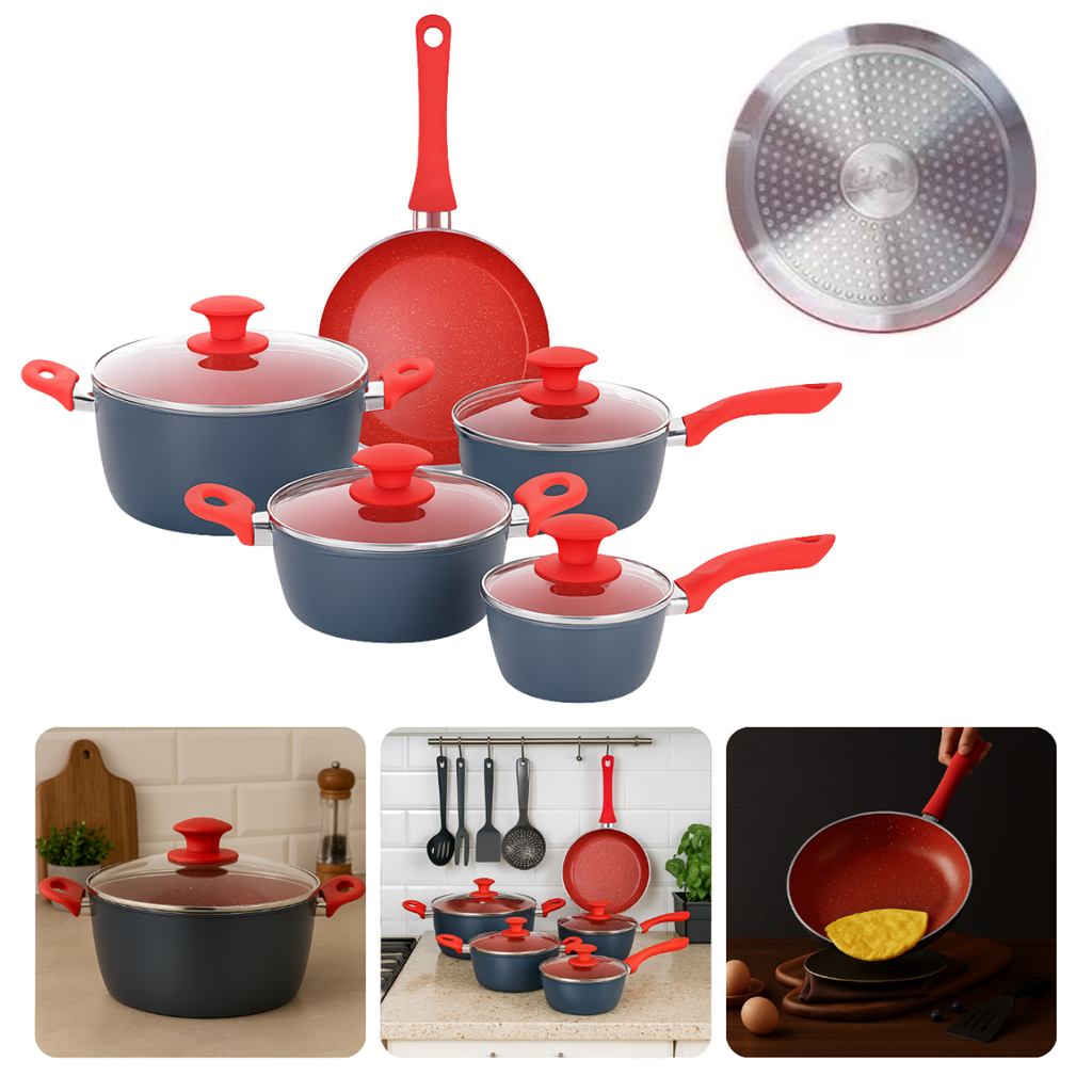 Conjunto De Panelas 5 Peças Fogão Indução Cerâmica Antiaderente  Indução, Gás, Vitrocerâmico.