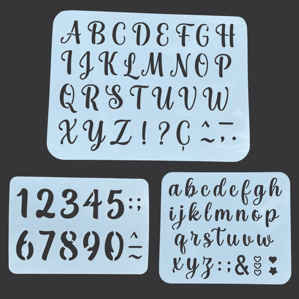 Kit Stêncil Alfabeto Abecedário Completo Molde Vazado Letras + Números para Pintura Tecido Pano Mdf
