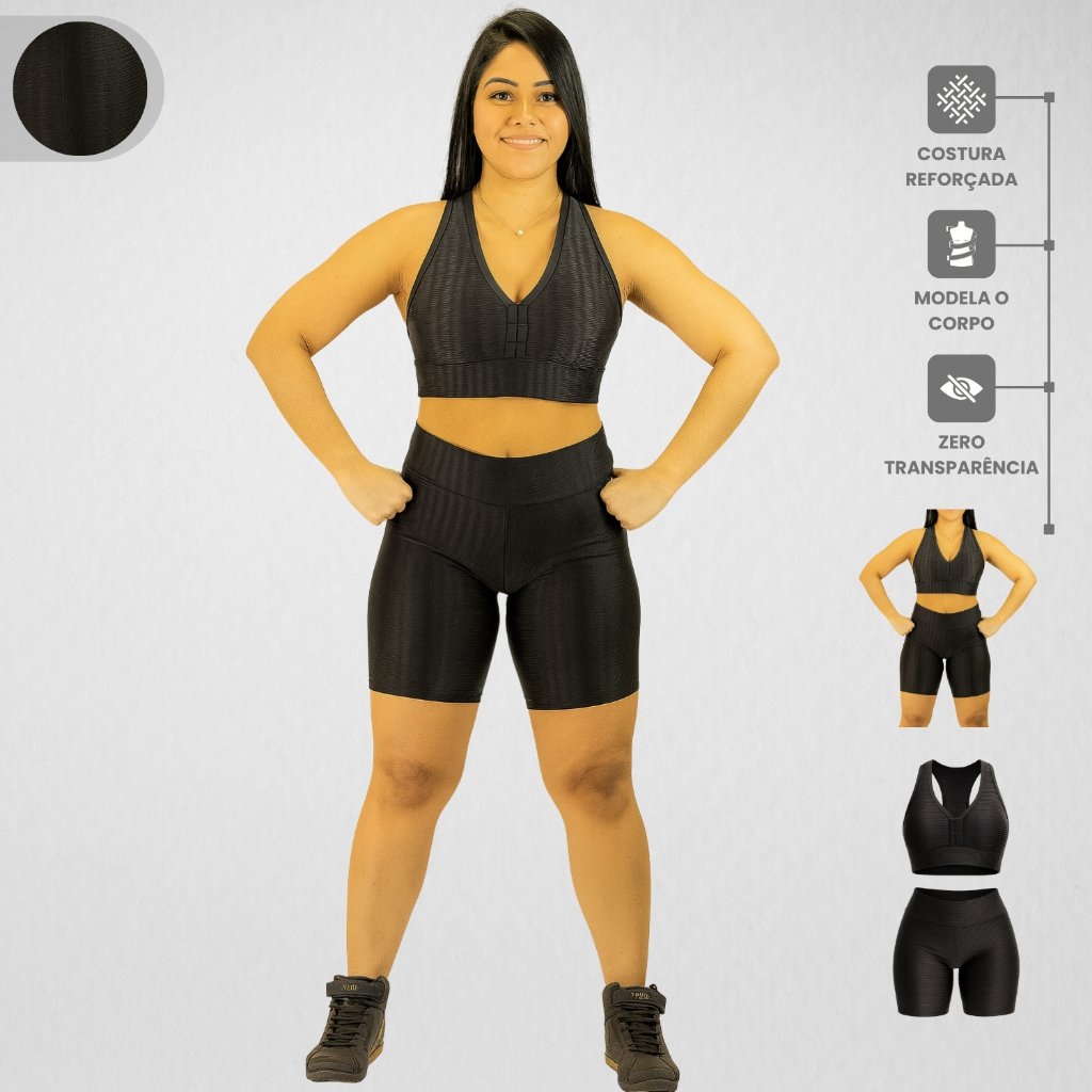 Conjunto Bermuda e Top Poliamida 3D Conforto e Elasticidade Roupa Academia Fitness Feminino
