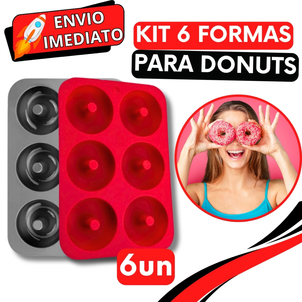 KIT Jogo 6 Forma de Donuts Molde De Silicone Premium Resistente Para Rosquinhas Donuts Pudim Doces Mini Bolo Bolinho