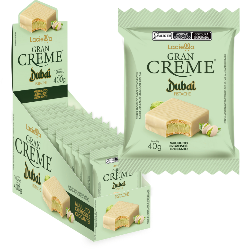 Wafer Pistache Recheado Chocolate Branco caixa com 10 un em Oferta na Shopee