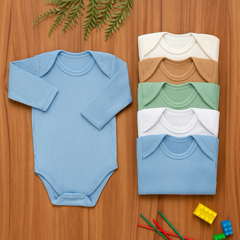 Kit 20 Peças Body e Calça Bebê Canelado 100% Algodão Longo