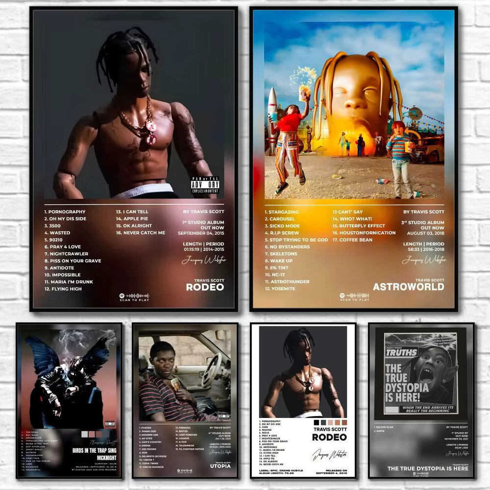 Quadro Decorativo Travis Scott Trap Poster Rodeo Astroworld Hip Hop Rap Album