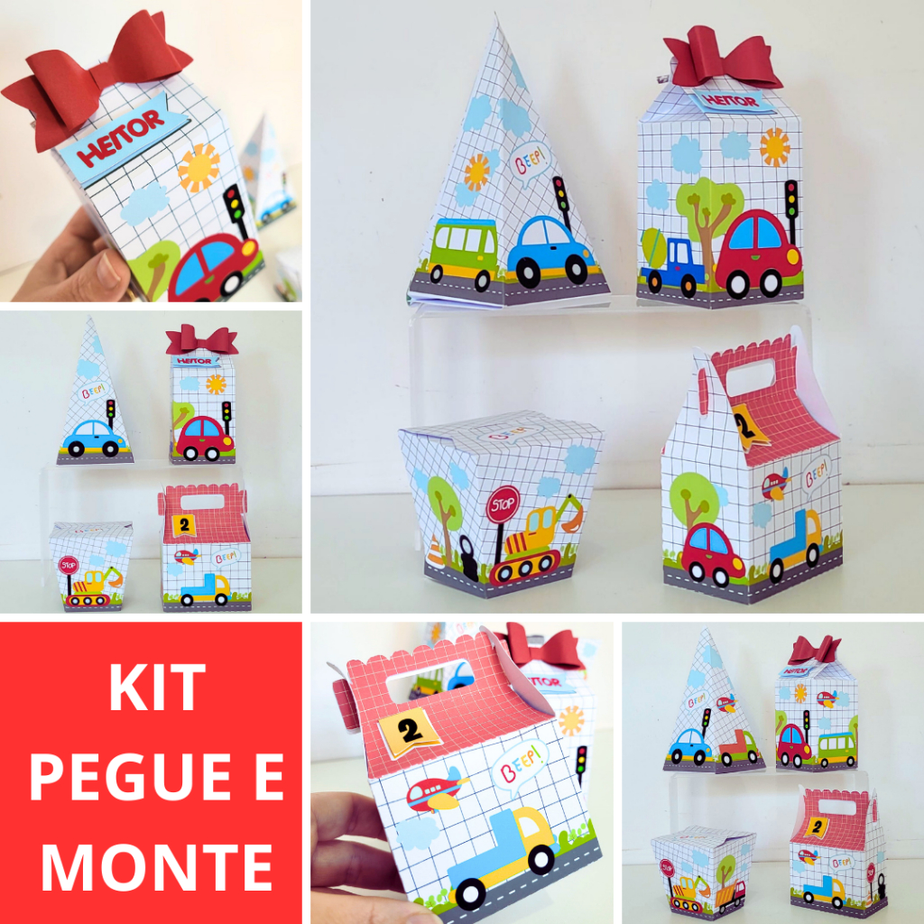 KIT FESTA PERSONALIZADO pegue/ monte CARRINHO  CARROS  CUTE BABY  Lembrancinhas Caixinhas para festa