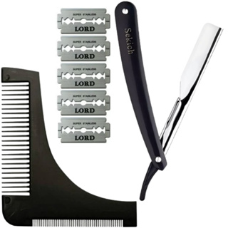 Navalhete Inox De Barbeiro Profissional + Pente Alinhador + 5 Laminas de Barbear em Oferta na Shopee