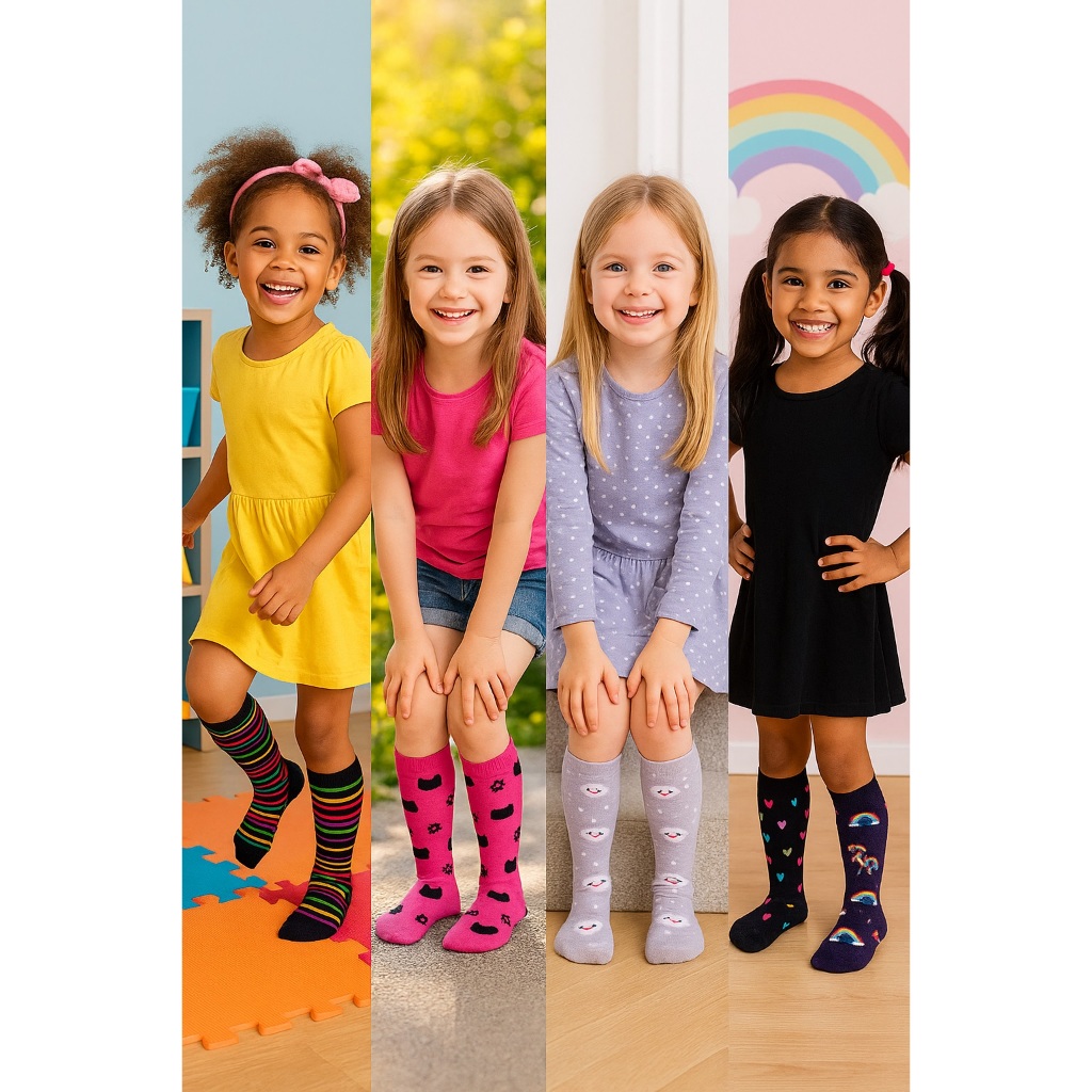 Kit de 6 Pares de Meias Arrastão Infantil 3/4 em Algodão Para Meninas e Meninos - Desenhadas em Oferta na Shopee