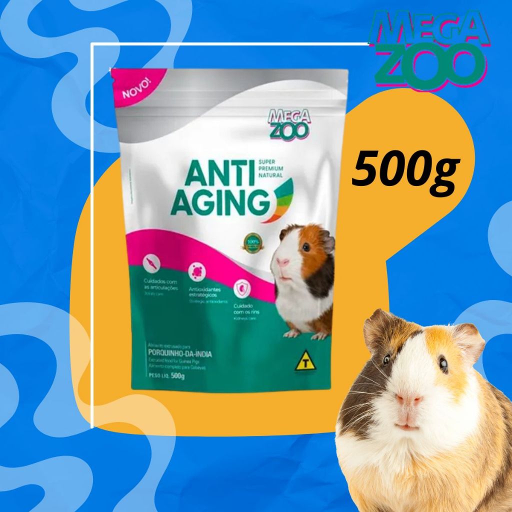 Ração Megazoo Anti Aging Porquinho Roedores 500g Super Premium Saúde e Nutrição Alimento Completo