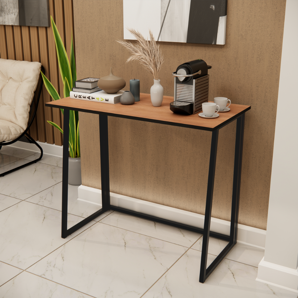 Escrivaninha Mesinha Portátil Multiuso base de aço preto Home Office Dobrável