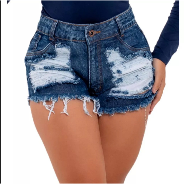 Short Bermuda Jeans Feminino Cintura Alta Hot Pants Destroyed Moda Tik Tok Promoção.
