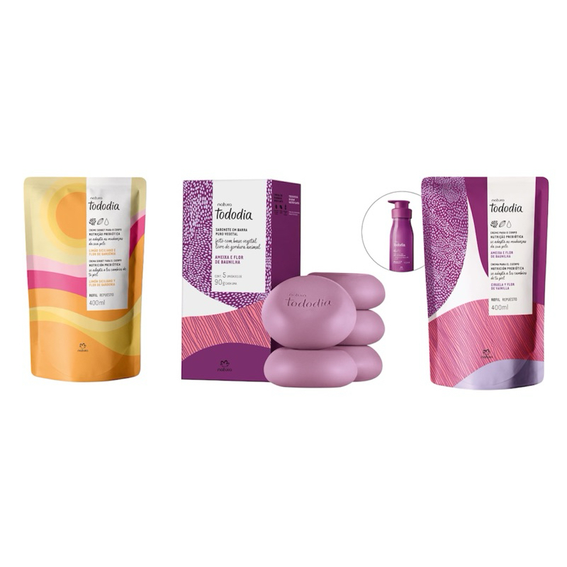 Natura Tododia Sabonete em Barra Puro Vegetal ,Ameixa e Flor de Baunilha, Refil Creme Nutritivo para o Corpo Tododia