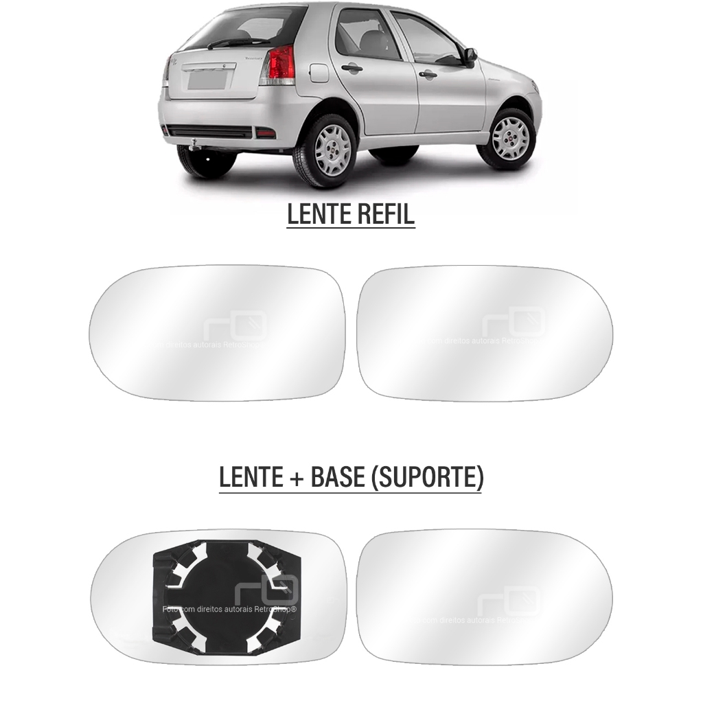 Lente Espelho Do Retrovisor Palio Strada Siena 2001 02 03 04 05 06 07 08 09 10 2011 - Modelo Pequeno