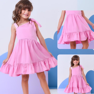 Vestido Meninas Rodado Laço Babado Liso Casual Feminino Criança Juvenil Batizado Aniversário Férias em Oferta na Shopee