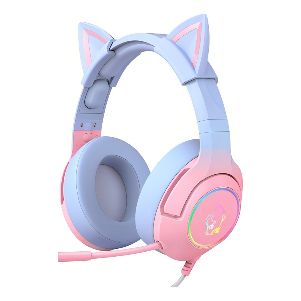 Headset Gamer Para Jogos Onikuma K9 RBG Luzes Orelha de Gatinha Removivel Microfone Retratil Bicolor Celeste e Rosa em Oferta na Shopee