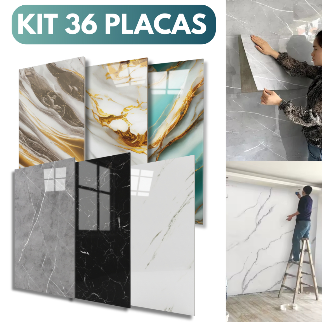 Kit 36 Placa Mármore 3d Adesiva Porcelanato Parede 30x60cm Revestimento em Oferta na Shopee