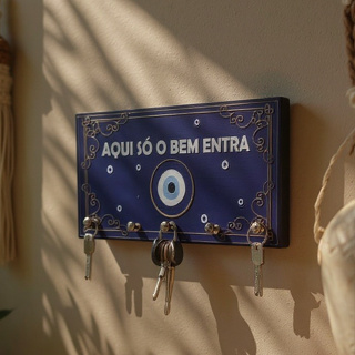 Porta Chaves Decorativo Minimalista em MDF com Prateleira Moderna e Olho Grego em Oferta na Shopee