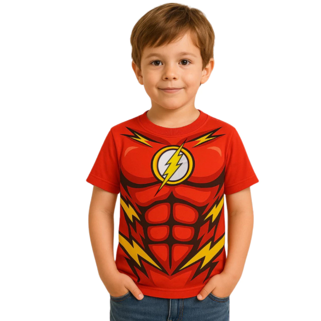 Camiseta Flash Infantil Manga Curta Flash Infantil Camiseta Feminina Flash Verão 2 ao 12