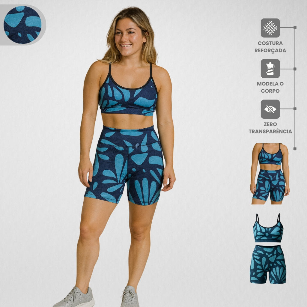 Conjunto Short e Top de Alcinha Estampado Feminino Versátil e Leve Roupa Academia Fitness