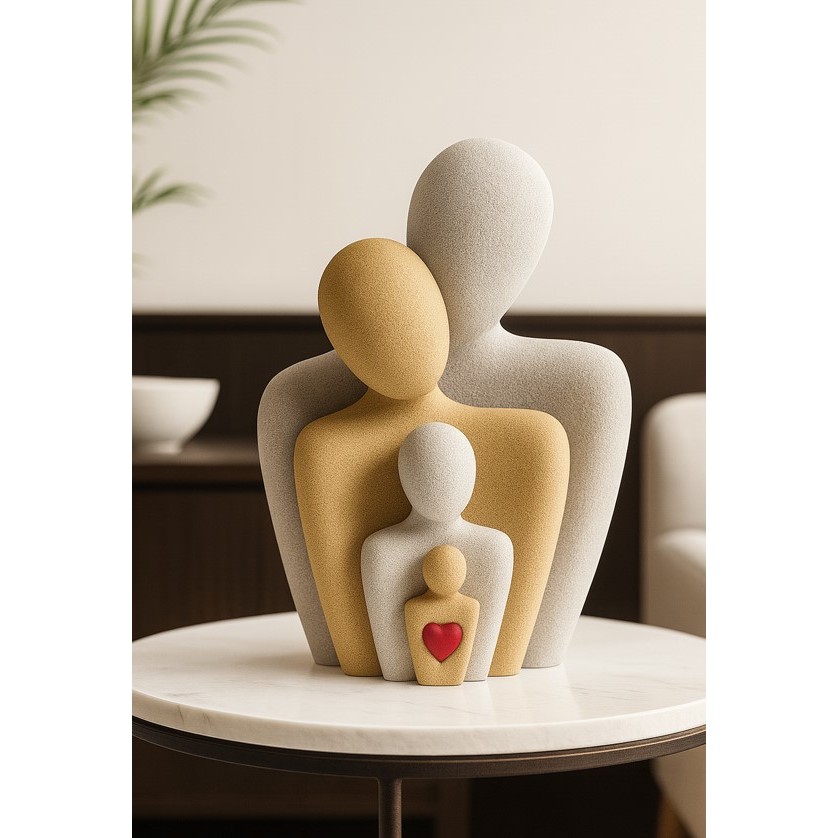 Enfeite Estatueta escultura familia casal apaixonados Feliz decoração sala quarto mesa escritório Branco /Marrom