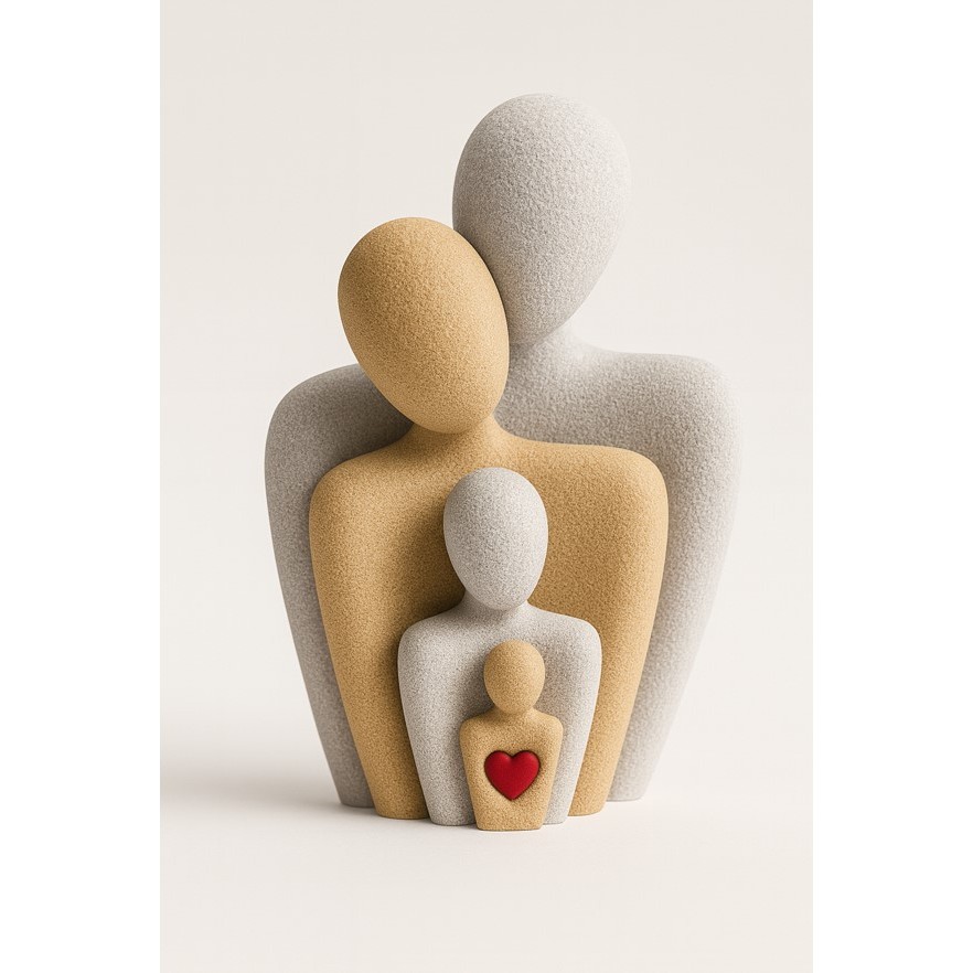 Enfeite Estatueta escultura família coração decoração sala quarto mesa escritório Branco /Areia União Minimalista