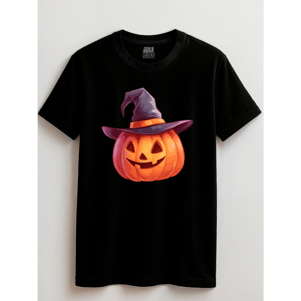 Camisa 100 Algodão Halloween para crianças Juvenil e Infantil 2 ao 16 anos Abórora Bruxa Menina Menino