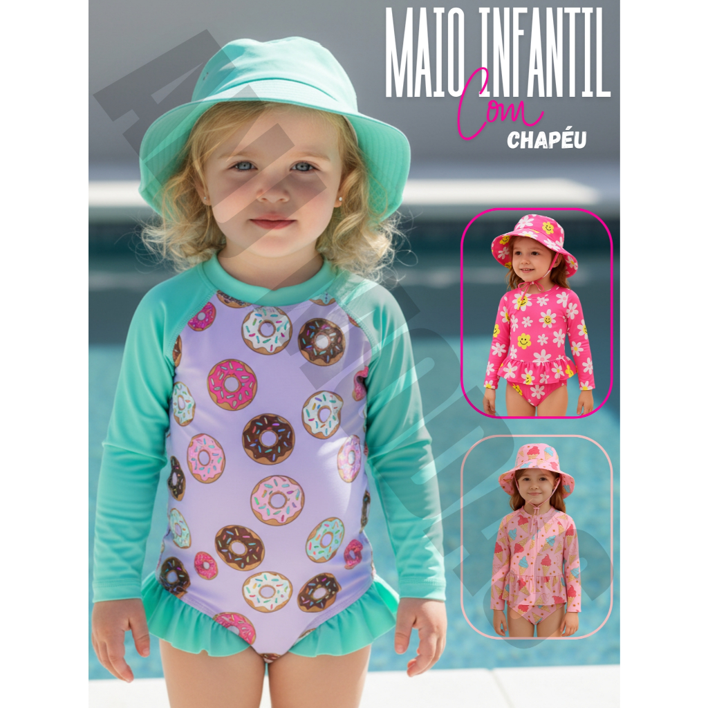 Maio Infantil Menina Proteção Uv C Chapéu Verão Piscina Praia Viagem