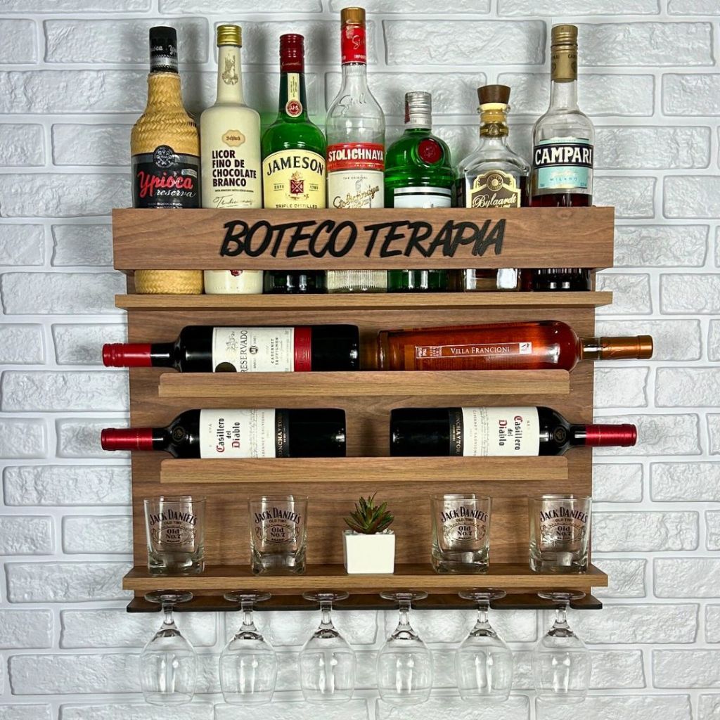 Barzinho com Adega de parede Decoração para Sala Expositor de Whisky com Porta Copos e porta taças varios modelos em Oferta na Shopee