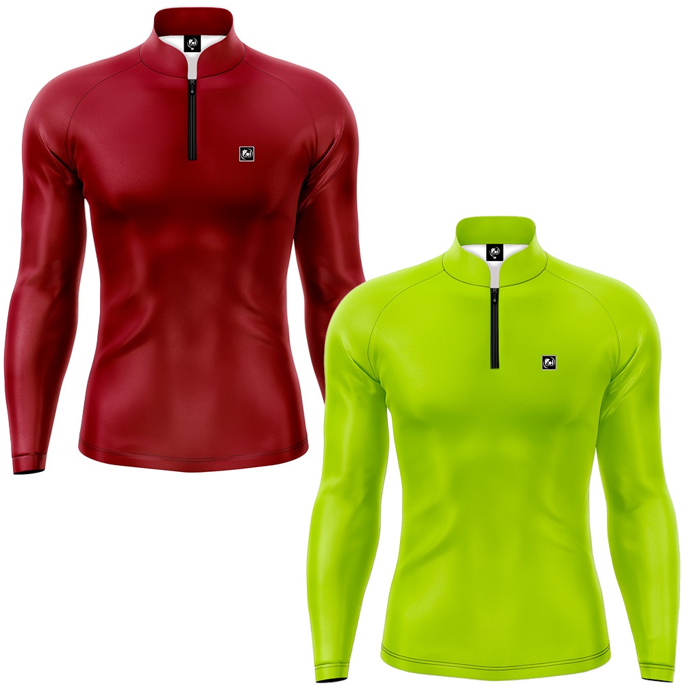 Kit 2 Camisetas Camisa Pesca Básica Com Proteção Solar Cores Vinho e Verde Limão