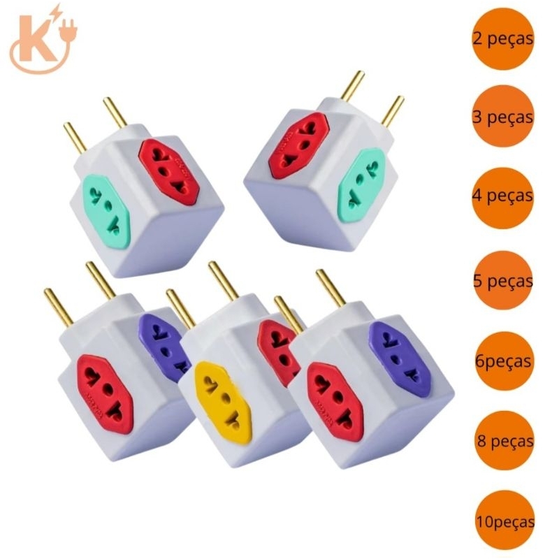 Imagem Adaptador de Tomada Cubo Colorido 4 Entradas Universal Bivolt Compatível 10A e 20A Residencial