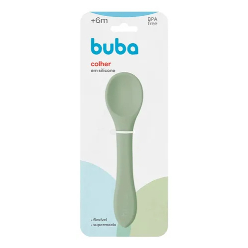 Colher de Silicone Verde Buba – Macia e Segura p/ Bebê +6M | Livre de BPA em Oferta na Shopee