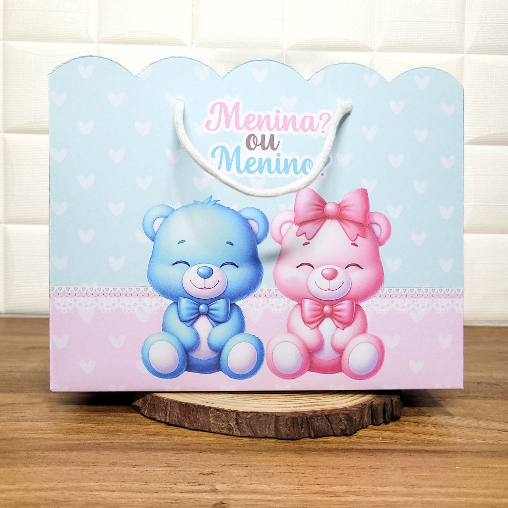 Sacolinha (G) Personalizada Lembrancinha  Chá Revelação Azul e Rosa.