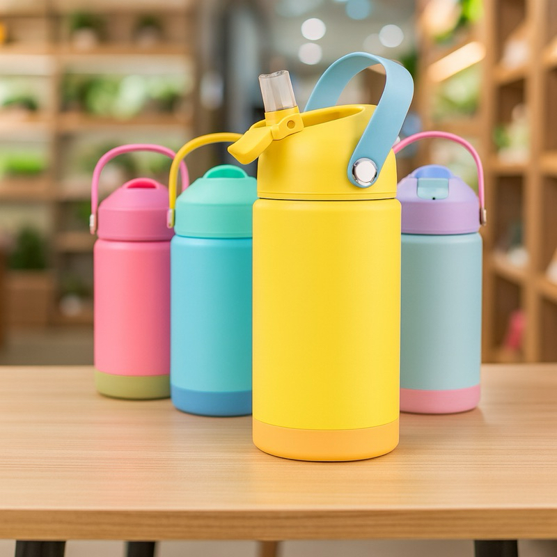 Garrafinha Térmica Infantil 350ml Tampa E Alça Com Canudo em Oferta na Shopee