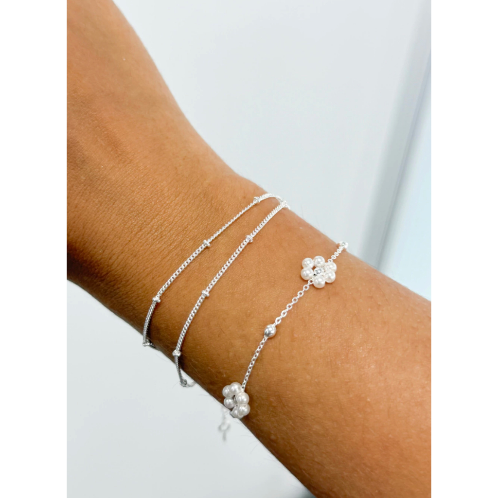 Pulseira dupla bolinhas à prata 925 em Oferta na Shopee