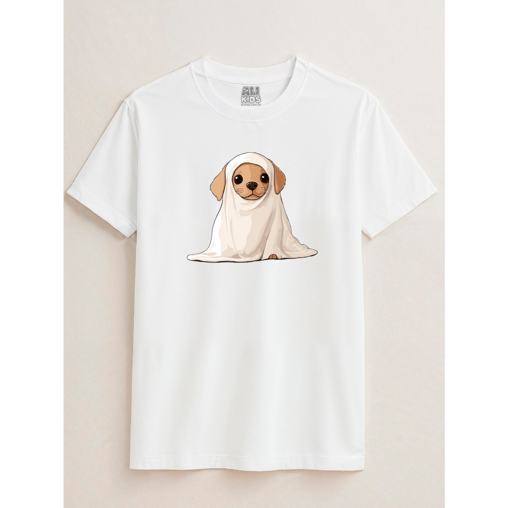 Camisa para crianças Juvenil e Infantil 2 ao 16 anos Halloween Cachorro Fantasma 100 Algodao
