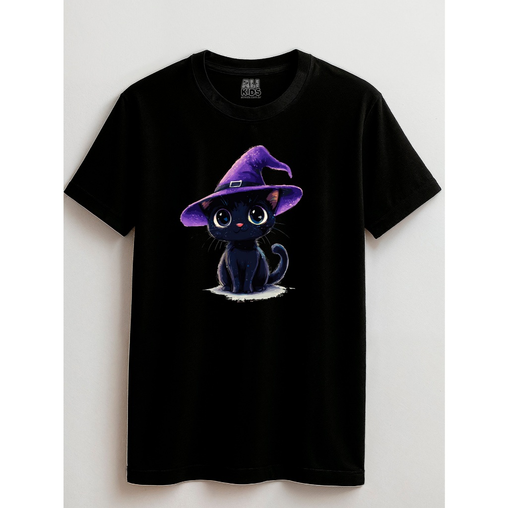 Camisa para crianças Halloween Gato Dia das Bruxas 2 ao 16 anos Juvenil e Infantil