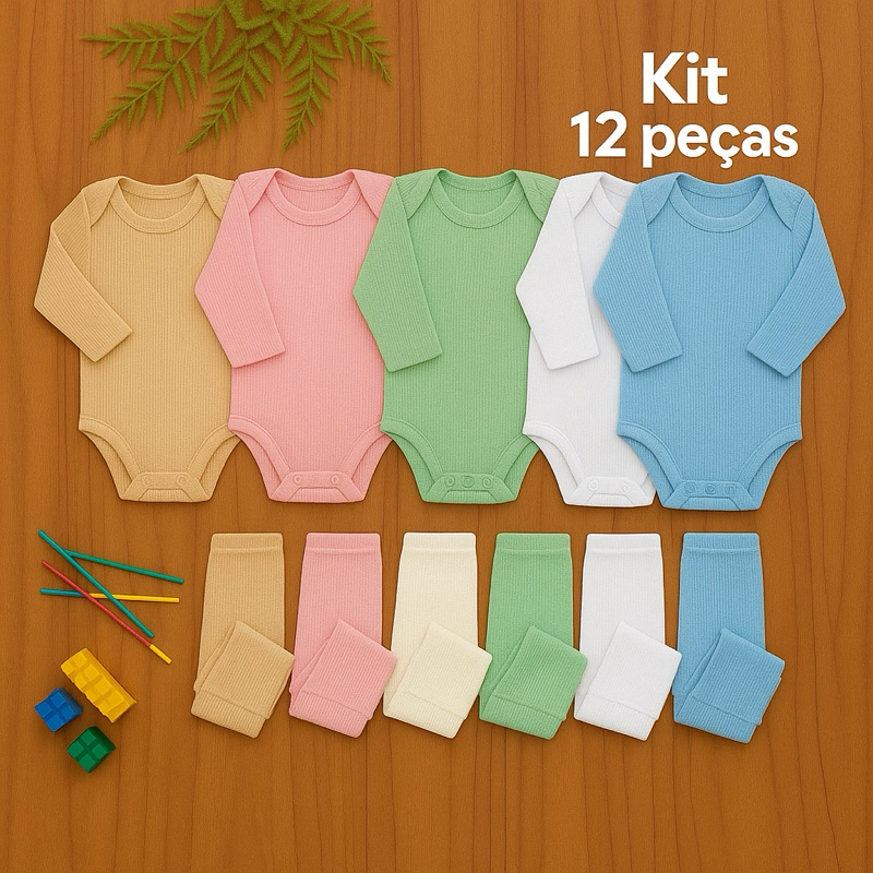 Kit roupas de bebê 12 Peças Body Manga longa E Mijão Barato Enxoval Completo Menino Menina