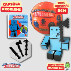 Boneco Colecionável Problems 8cm + Card Exclusivo + Cartela de Adesivos +3 Ferramentas Youtuber