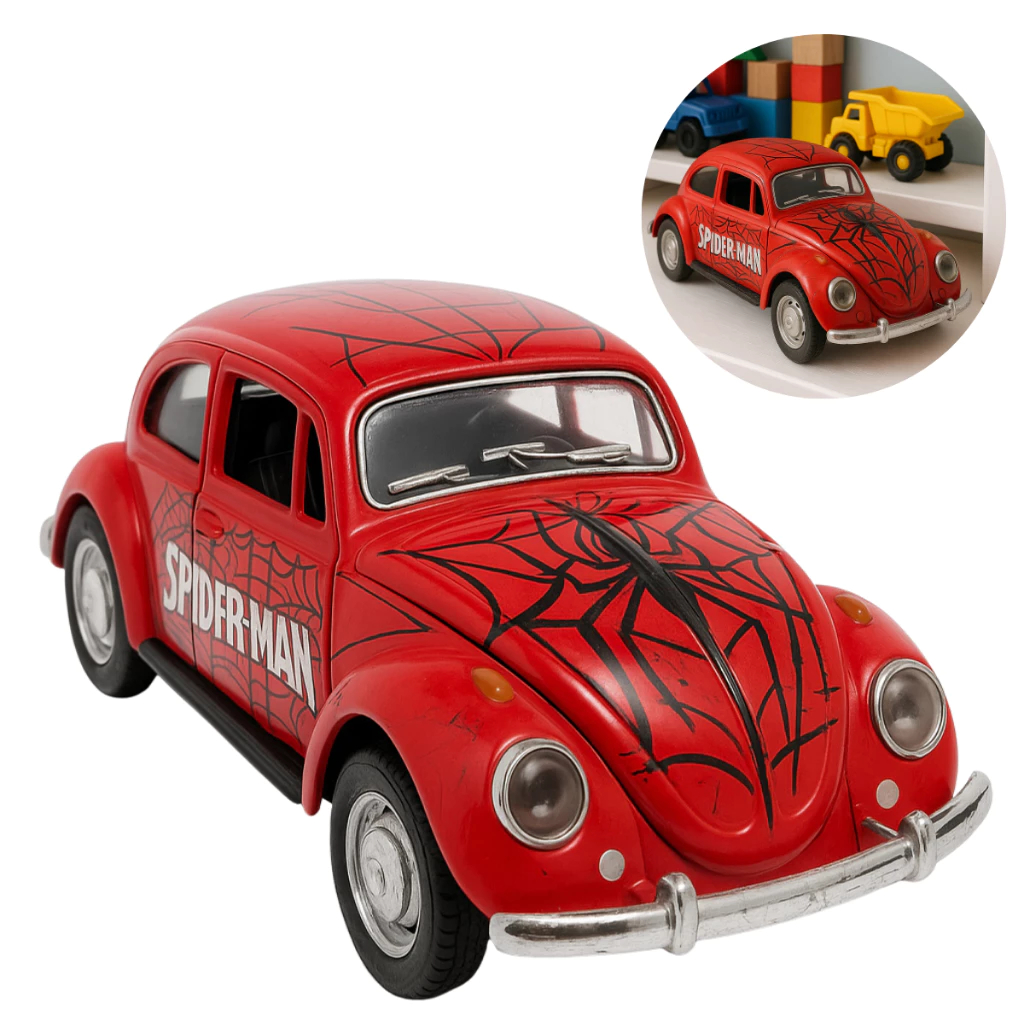 Miniatura Fusquinha Fusca Carrinho Coleção Em Metal Fricção Carro Abre Capô HOMEM ARANHA