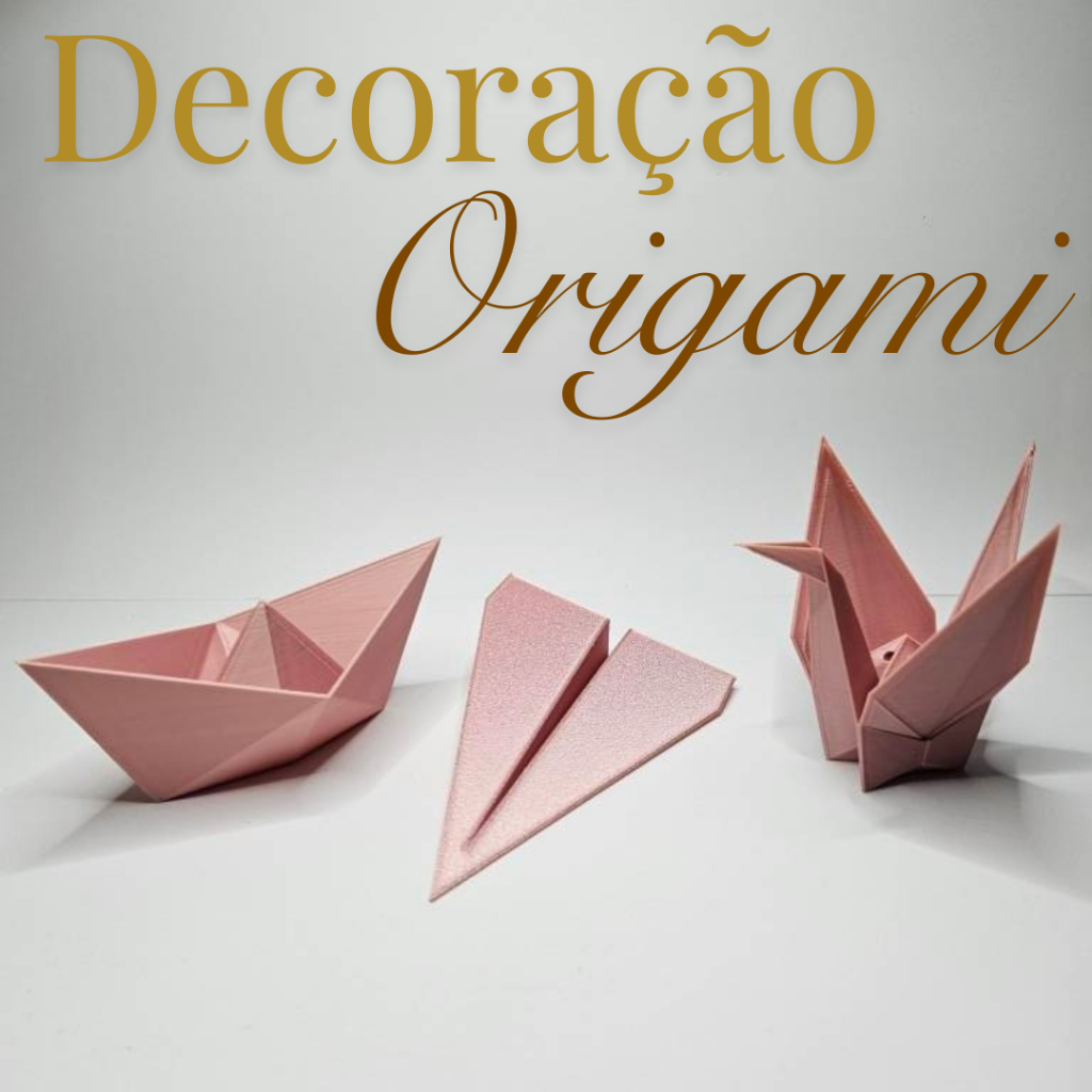 Kit Decorativo 3 Peças Estilo Origami Geométrico | Tsuru, Barco e Avião | Enfeite Minimalista