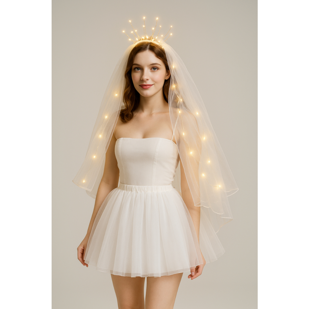 Fantasia de Noiva Saia e Véu LED  Halloween Festas Noivinha em Oferta na Shopee