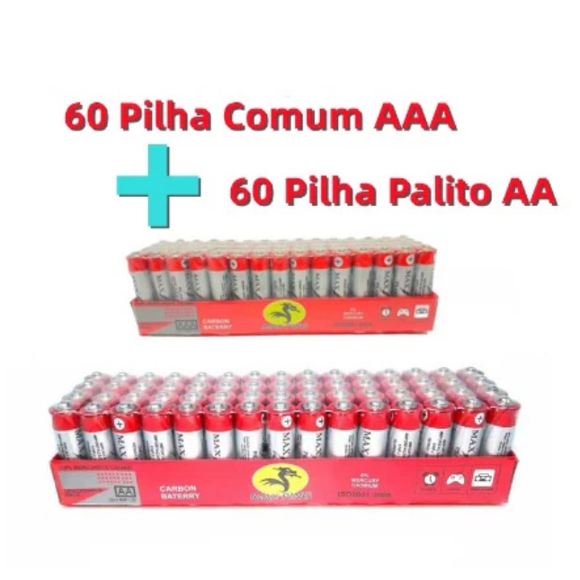 Kit 120 Bateria(60 Pilha AA + 60 Pilha AAA)