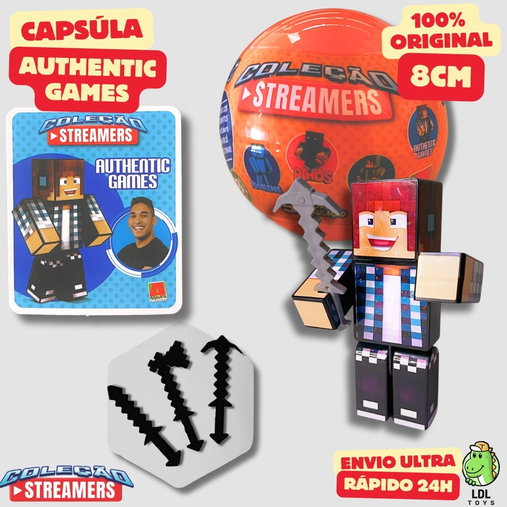 Boneco Authentic Games 8cm + Card Exclusivo + Cartela de Adesivos + 3 Ferramentas Youtuber em Oferta na Shopee