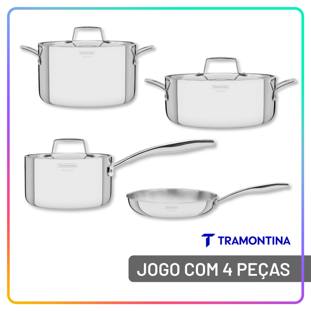 Jogo de Panelas Tramontina Grano Aço Inox Corpo Triplo 4 Peças Indução Durável em Oferta na Shopee