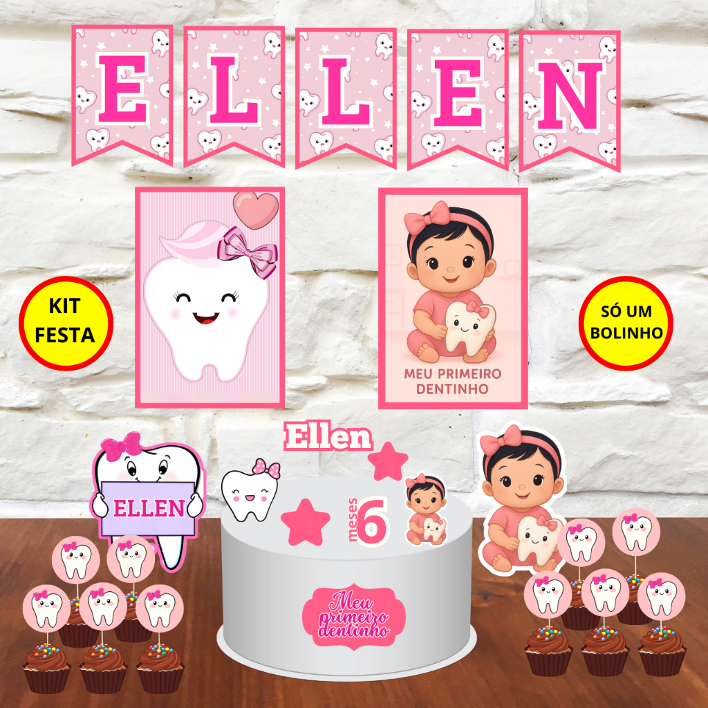 kit personalizado só um bolinho meu primeiro dentinho menina dente mesversario aniversario com nome