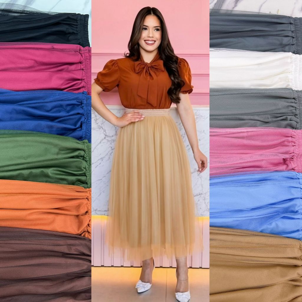 Saia Longuete Tule com Elastico na Cintura Moda Evangélica 171 em Oferta na Shopee