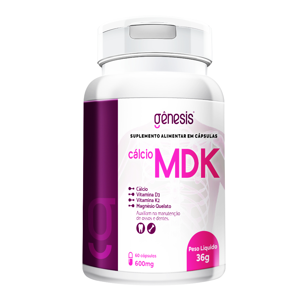 Calcio MDK Suplemento Alimentar de Calcio Magnésio Vitamina D e Vitamina K 60 caps
