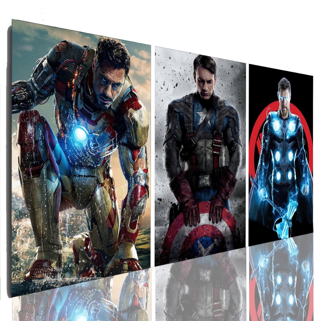 Quadro Decorativo Marvel Homem de Ferro, Capitão America, Thor, Vingadores, Herois 120 X 60 Cm