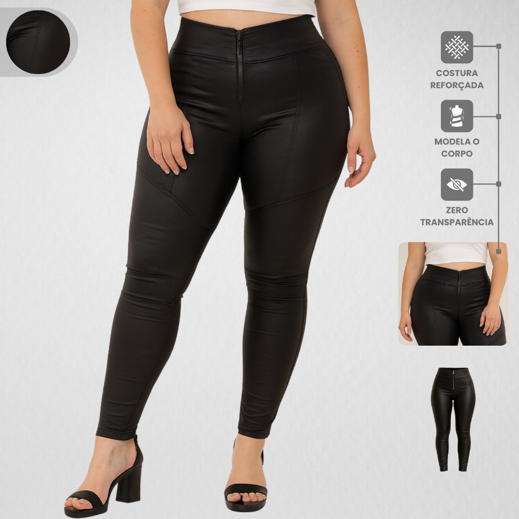 Calça Legging Cirrê Feminina Confortável com Zíper e Bolso Funcional em Oferta na Shopee